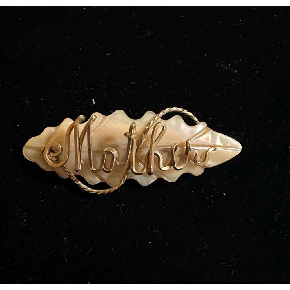 Art Deco Mother Pin Carved Shell & Wire